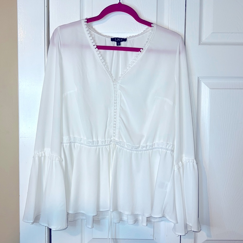 L.N.V White Sheer Blouse Size L